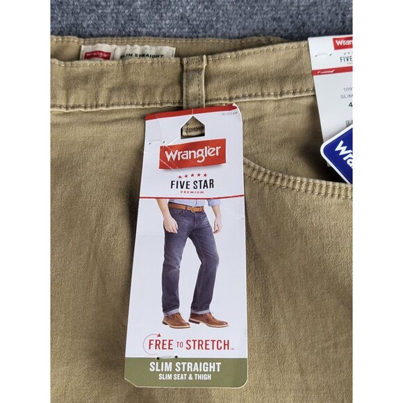 Wrangler Five Star Slim Straight Khaki Pants Men Sz 42X30 Free Stretch Workwear - Picture 3 of 12